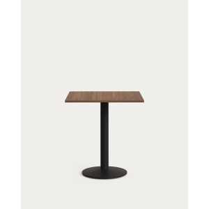 Kave Home - Esilda Tisch Melamin nussbaumfarben mit Metallbein schwarz lackiert 70x70x70 cm