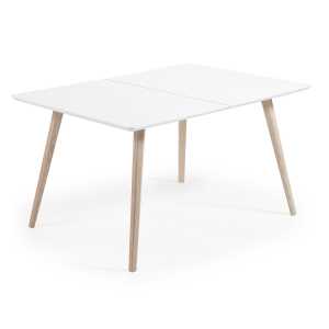Kave Home - Eunice ausziehbarer Tisch 140 (220) x 90 cm mit weißen Beinen aus massivem Eschenholz