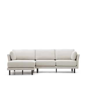 Kave Home - Gilma 3-Sitzer Sofa mit Chaiselongue rechts/links Chenille Perle Beine in Schwarz 260 cm