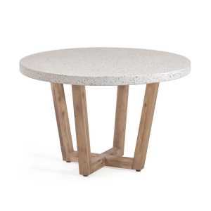 Kave Home - Shanelle runder Tisch aus weißem Terrazzo und massivem Akazienholz Ø 120 cm