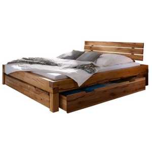 Massivmoebel24 Massivholzbett BALKENMÖBEL (Bett aus robustem Massivholz, massives Holzbett Bettgestell, 160x200 Wildeiche)