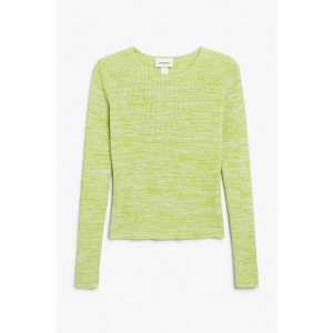 Monki Gerippter Strickpullover mit langen Ärmeln Knallgrün meliert, T-Shirt in Größe L. Farbe: Bright green melange