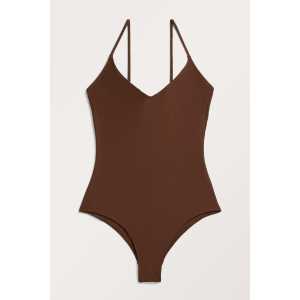 Monki Gerippter brauner Badeanzug mit schmalen Trägern Braun, Badeanzüge in Größe L. Farbe: Brown