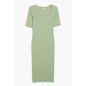 Monki Gestreiftes Midikleid Grüne und weiße Streifen, Alltagskleider in Größe XL. Farbe: Green & white stripes