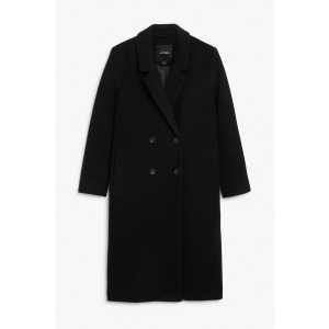 Monki Klassischer zweireihiger Mantel schwarz Black, Mäntel in Größe S. Farbe: Black magic