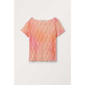 Monki Körperbetontes Kurzarmshirt aus Spitze Pfirsich mit Fade-Optik, Tops in Größe XL. Farbe: Peach fade