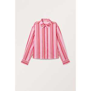Monki Kurzes, gestreiftes Hemd mit normaler Passform Rosa und rote Streifen, Freizeithemden in Größe XL. Farbe: Pink stripe
