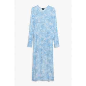 Monki Langes weiches Bodycon-Kleid Hellblaue Wasserwirbel, Alltagskleider in Größe L. Farbe: Light blue water swirls