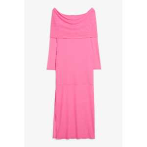 Monki Schulterfreies Maxikleid mit langen Ärmeln Rosa, Alltagskleider in Größe XL. Farbe: Pink