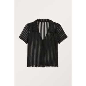 Monki Transparentes strukturiertes Hemd mit kurzen Ärmeln Schwarz, Freizeithemden in Größe M. Farbe: Black