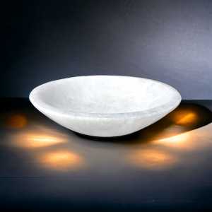 Steinfixx® Dekoschale Grosse Selenit Ladeschale Bowl Ø 13cm- ca. 600 Gramm - Landhaus (Ladeschale für Ihre Edelsteine, 1 St., schwere, massive Ausführung), ein transformierender Kristall, Scandi