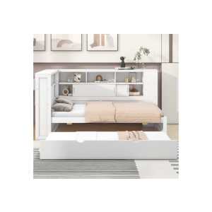 TavilaEcon Stauraumbett Plattformbett Kinderbett mit Staufächern und USB-Ladeanschluss, mit Ausziehbett, 90x200cm(90x190cm)