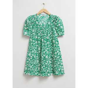 & Other Stories A-Linien-Kleid mit kurzen Ärmeln Grüner Blumendruck, Alltagskleider in Größe 34. Farbe: Green floral print