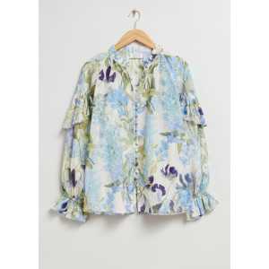 & Other Stories Lockere Bluse mit Rüschen Beige/Blauer Blumenprint, Blusen in Größe S. Farbe: Beige/blue floral print