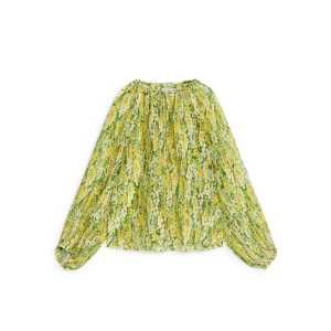 Arket Lyocell-Bluse mit Puffärmeln Gelb/Grün, Blusen in Größe 34. Farbe: Yellow/green