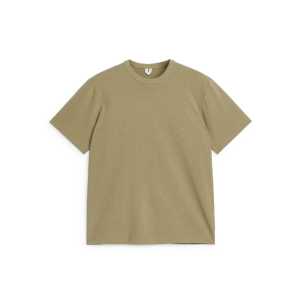 Arket T-Shirt aus Baumwolle und Leinen Khaki in Größe XS. Farbe: green
