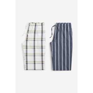 H&M 2er-Pack Popeline-Schlafhosen Relaxed Fit Blau/Gestreift, Pyjama-Hosen in Größe XS. Farbe: Blue/striped