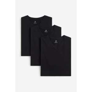 H&M 3er-Pack T-Shirts mit V-Ausschnitt Slim Fit Schwarz in Größe XS. Farbe: Black