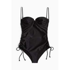 H&M Badeanzug mit Kordelzügen Schwarz, Badeanzüge in Größe 42. Farbe: Black