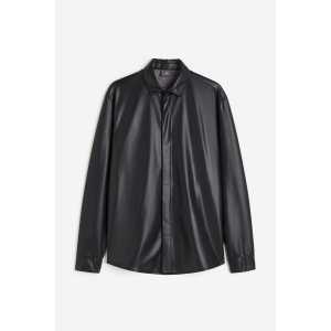 H&M Beschichtetes Hemd in Regular Fit Schwarz, Freizeithemden Größe M. Farbe: Black