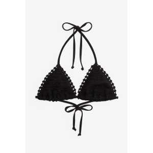 H&M Triangel-Bikinitop im Häkellook Schwarz, Bikini-Oberteil in Größe M/L. Farbe: Black