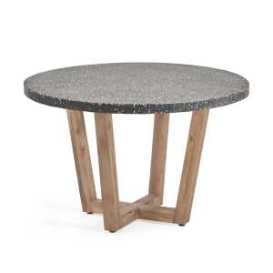 Kave Home - Shanelle runder Tisch aus schwarzem Terrazzo und massivem Akazienholz Ø 120 cm