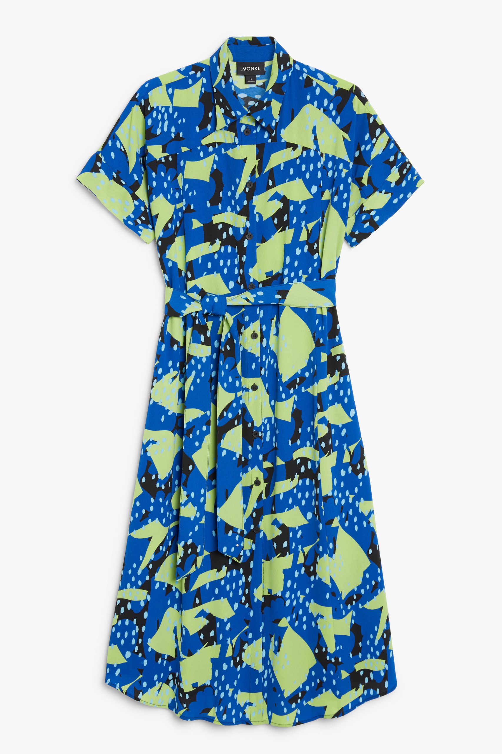 Monki Blau gemustertes Kleid mit Gürtel Blaue Collage, Alltagskleider in Größe XS. Farbe: Blue collage