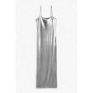 Monki Glänzendes Maxi-Slipdress Silber, Party kleider in Größe S. Farbe: Silver