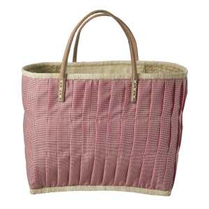 Rice Tasche aus Bast im Karo Design, Large, dunkles pink