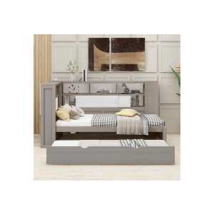 TavilaEcon Stauraumbett Plattformbett Kinderbett mit Staufächern und USB-Ladeanschluss, mit Ausziehbett, 90x200cm(90x190cm)