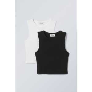 Weekday 2er-Pack Crop-Trägertop Pure Schwarz/Weiß, T-Shirt in Größe XXS. Farbe: Black white