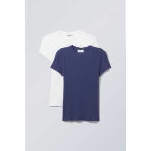 Weekday Enges, geripptes T-Shirt im 2er-Pack Weiß/Blau in Größe XS. Farbe: White blue