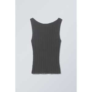 Weekday Schmales Strick-Tanktop mit U-Boot-Ausschnitt Dunkelgrau, Tops in Größe XL. Farbe: Dark grey