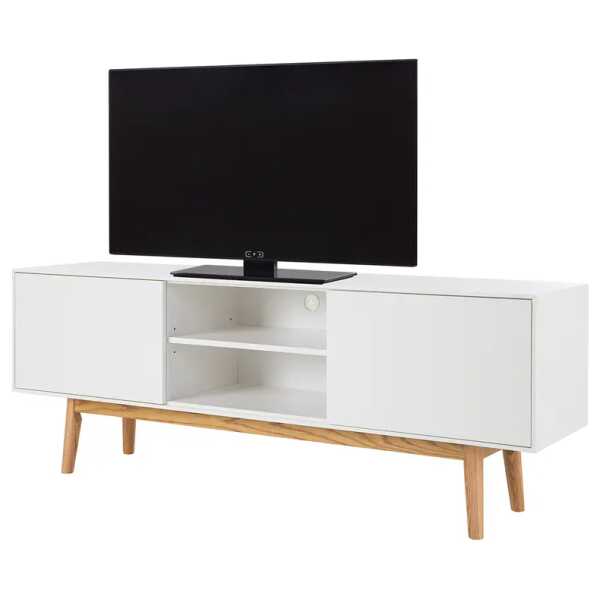 TV-Lowboard Front & Korpus: MDF Mitteldichte Holzfaserplatte , lackiert & beschichtet Gestell: Massivholz Eiche, lackiert Weiß/Weiß 160 x 40cm