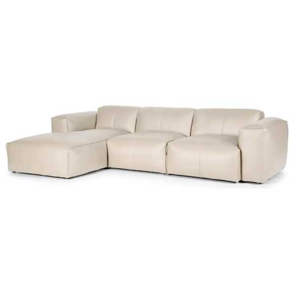 Ecksofa 3-Sitzer mit Longchair Grau/Lichtgrau Echtleder Neka 284cm Longchair davorstehend links Modern