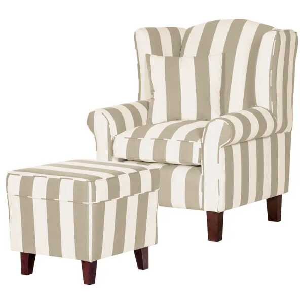 Sessel Beige/Beige Webstoff mit Hocker 78 x 95 x 78cm