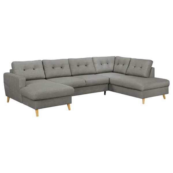 Wohnlandschaft Grau/Grau Webstoff Luba 290 x 90 x 198cm Longchair davorstehend links / Ottomane rechts mit Schlaffunktion Skandi