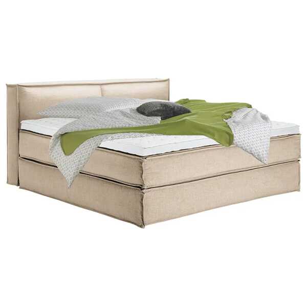 Premium Boxspringbett mit Kopfteil 200 x 200cm Flachgewebe Beige/Beige H2 100 cm
