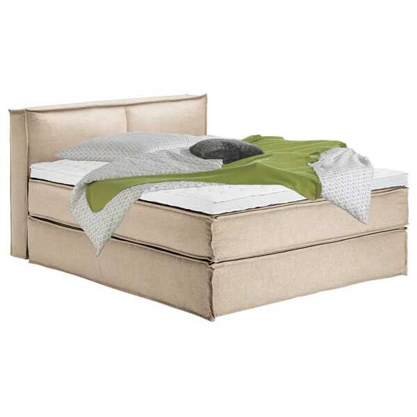 Premium Boxspringbett mit Kopfteil 160 x 200cm Flachgewebe Beige/Beige H2 100 cm