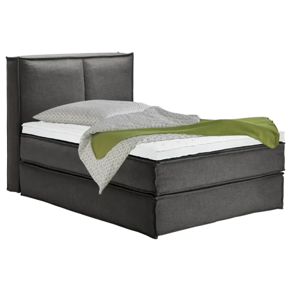 Premium Boxspringbett mit Kopfteil 140 x 200cm Flachgewebe Grau/Anthrazit H2 130 cm
