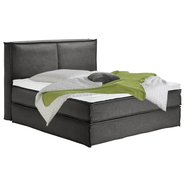 Premium Boxspringbett mit Kopfteil 180 x 220cm Flachgewebe Grau/Anthrazit H2 130 cm