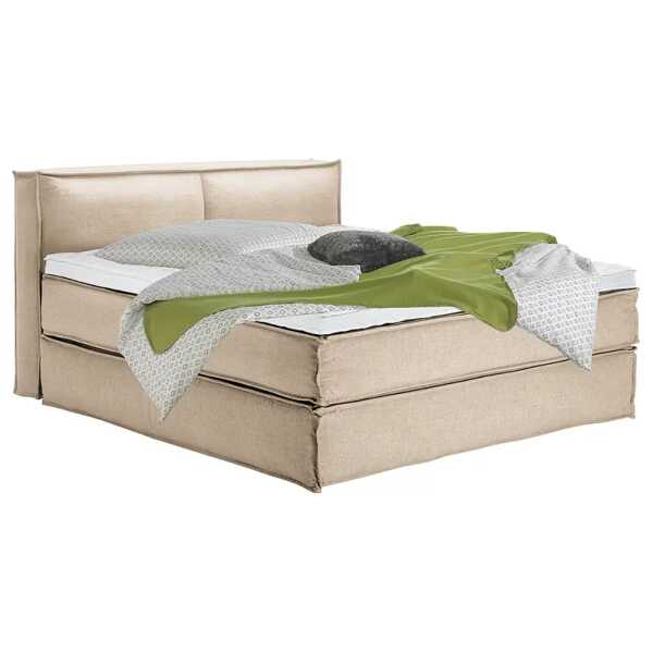 Premium Boxspringbett mit Kopfteil 180 x 220cm Flachgewebe Beige/Beige H2 100 cm