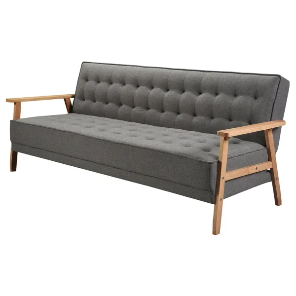 Schlafsofa MID CENTURY Grau/Grau Webstoff Celia 204 x 85 x 86cm mit Schlaffunktion Retro