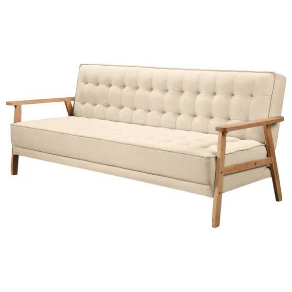Schlafsofa MID CENTURY Beige/Kaschmir Webstoff Celia 204 x 85 x 86cm mit Schlaffunktion Retro