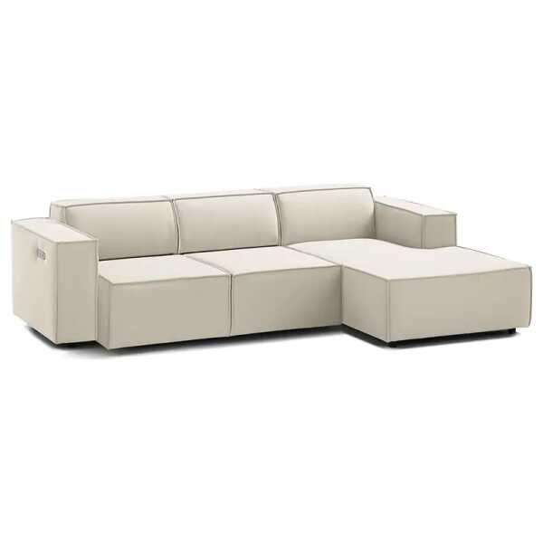 Ecksofa mit Longchair Weiß Webstoff Osta 260cm Longchair davorstehend rechts Sitztiefenverstellung Modern