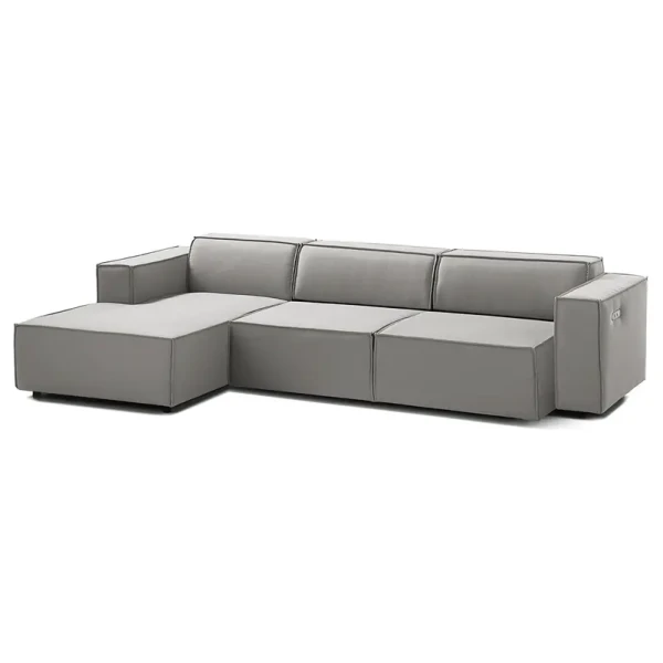 Ecksofa mit Longchair Grau Webstoff Osta 294cm Longchair davorstehend links Sitztiefenverstellung Modern