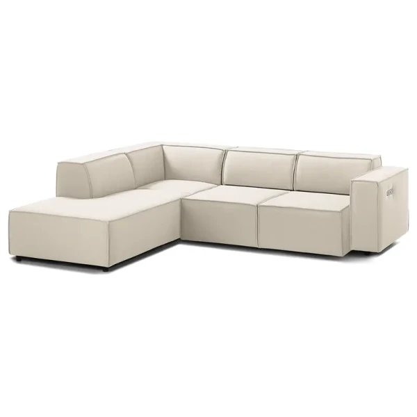 Ecksofa KINX mit Ottomane Weiß Webstoff Osta 260 x 70 x 234cm Ottomane davorstehend links Sitztiefenverstellung Modern