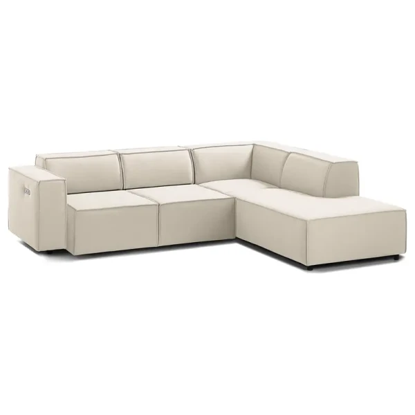 Ecksofa KINX mit Ottomane Weiß Webstoff Osta 260 x 70 x 234cm Ottomane davorstehend rechts Sitztiefenverstellung Modern