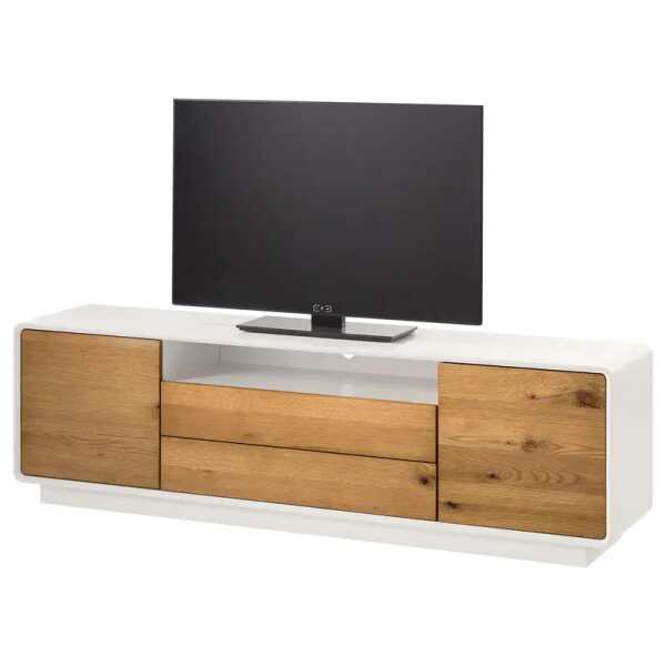 TV-Lowboard II Front: MDF Mitteldichte Holzfaserplatte , furniert & geölt Korpus: MDF Mitteldichte Holzfaserplatte , lackiert Braun/Weiß 188 x