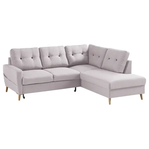 Ecksofa mit Ottomane Grau/Hellrosa Webstoff Luba 230 x 90 x 200cm Ottomane davorstehend rechts mit Schlaffunktion Skandi